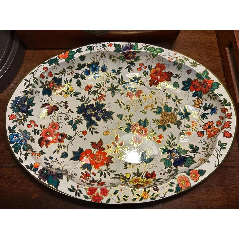 Vintage Daher Oval Tin Tray Decorated Ware Cottagecore Floral Made in England